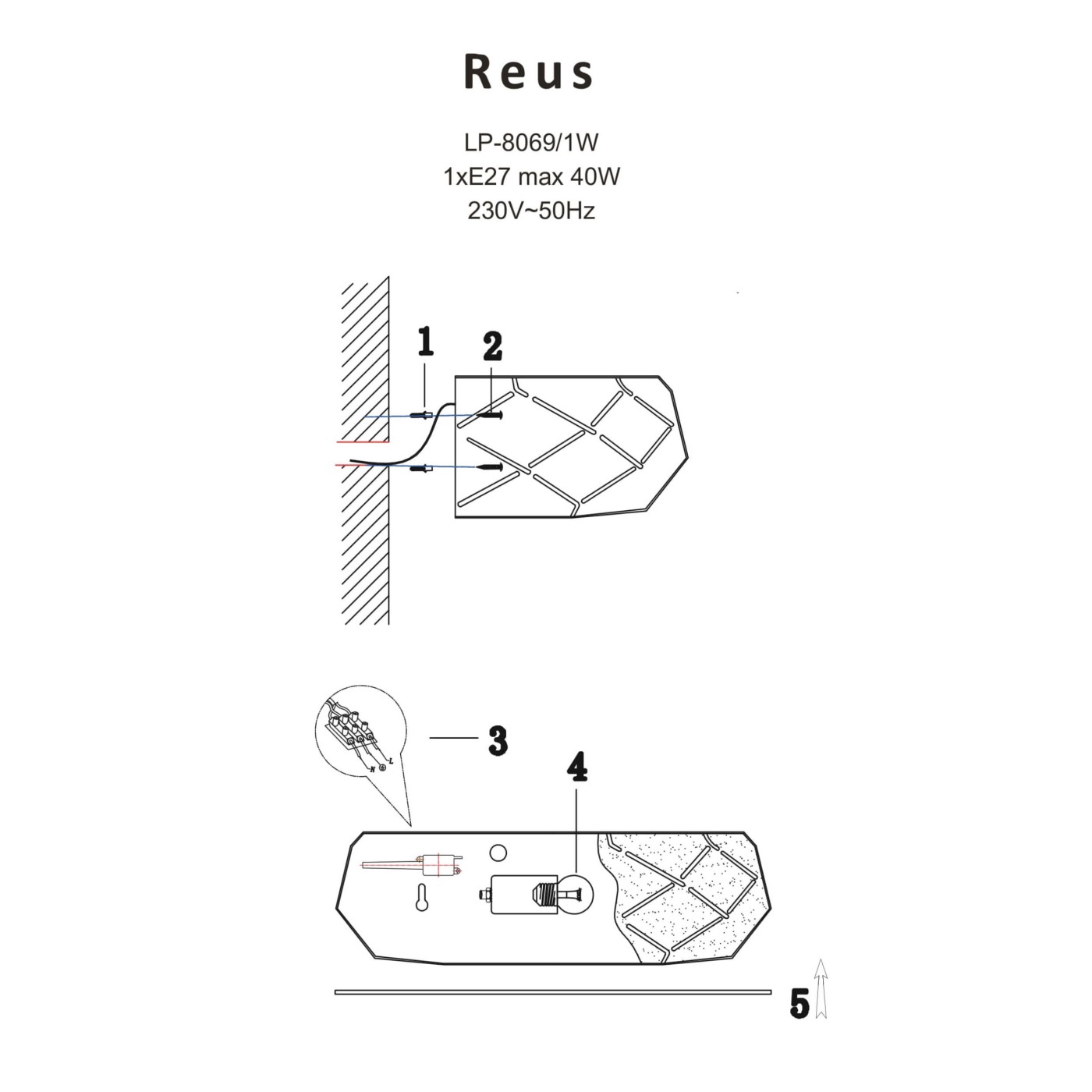 REUS LP-8069/1W BK Light Prestige